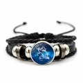 Aquarius zodiac multilayer braided leather bracelet with blue glass gem and silver beads - Aquarius (XSWX7346-8)