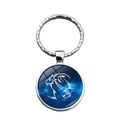 Capricorn constellation keychain with silver ring and deep blue starry glass pendant - Capricorn