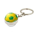Soccer ball keychain with Brazil flag colors under glass dome and silver metal ring - Yellow/Green Soccer (XSWX7360-2)