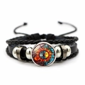 Mehrlagiges Lederarmband mit Sonne und Mond Glascabochon im Vintage-Punk-Stil - Mystisch Sonne und Mond Kontrast Stil 6 (XSWX7469-6)