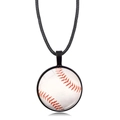 Collier pendentif baseball classique avec texture réaliste et cordon en cuir noir élégant - Style Texture Baseball (XSWX7470-10)
