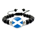 Matte black beaded bracelet featuring the Scottish flag glass charm and adjustable cord - Scotland