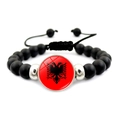 Adjustable black matte beaded bracelet with Albania national flag red double-headed eagle - Albania