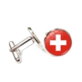 Silver cufflinks with Swiss flag design for formal business shirts for men - Silver / Switzerland (XSWX7343-2)