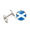 Silver round cufflinks featuring the Scotland flag design under a glass dome for men - Silver / Scotland (XSWX7343-3)