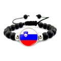 Slovenia flag charm bracelet with black matte beads and adjustable woven cord - Slovenia
