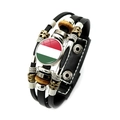 Multilayer leather bracelet with Hungary flag glass charm and vintage punk style beads - Hungary (XSWX7337-4)