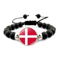 Adjustable matte black beaded bracelet featuring the Denmark national flag pendant charm - Denmark Viking Ship