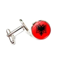 Silver cufflinks with Albania national flag design under round glass cabochon - Silver / Albania (XSWX7343-8)