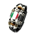 Multilayer leather bracelet with Italy flag emblem and vintage wooden beads decor - Italy (XSWX7337-5)
