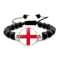 Beaded England flag bracelet with matte black stones and adjustable drawstring cord - England Style