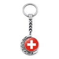 Rotating crescent moon keychain with Switzerland flag pendant in silver metal finish - Swiss