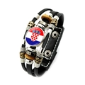 Multilayer leather bracelet featuring Croatia flag cabochon and metal beads - Croatia (XSWX7337-6)