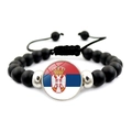Adjustable black matte beaded bracelet featuring the Serbia national flag glass cabochon - Serbia