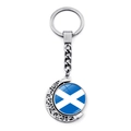 Rotating moon keychain featuring the Scotland flag with a silver metallic finish - Scotland