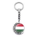 Rotating moon keychain with Hungary flag pendant in silver-tone stainless steel - Hungary
