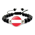 Beaded bracelet with matte black agate beads and Austria national flag charm - Austria