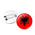 Albania flag round metal badge brooch set with red background and black double eagle - Albania