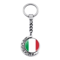 Rotating crescent moon keychain with Italian flag pendant in polished silver finish - Italy Style