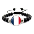 Adjustable black beaded bracelet featuring a round France flag charm with matte finish beads - France Style