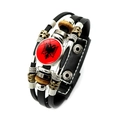 Multilayer leather punk bracelet with Albania national flag glass charm and beads - Albania (XSWX7337-8)