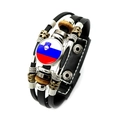Multilayer leather bracelet with Slovenian flag glass cabochon and punk style beads - Slovenia (XSWX7337-9)