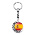 Rotating moon keychain featuring the Spanish flag with silver polished metal finish - Spain Style