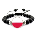 Handmade beaded bracelet featuring matte black beads and a Poland flag charm pendant - Poland Landmark