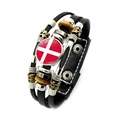 Handmade multilayer leather bracelet with Denmark national flag charm and beads - Denmark (XSWX7337-10)