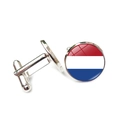 Men's silver round cufflinks featuring the Netherlands national flag glass cabochon - Silver / Netherlands (XSWX7343-15)
