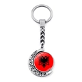Rotating moon keychain with Albania flag pendant in silver hollow metal finish - Albania