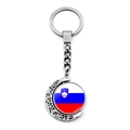 Rotating crescent moon keychain featuring the Slovenia national flag in silver metal - Slovenia