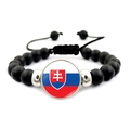 Beaded bracelet with black matte beads and Slovakia flag glass charm with adjustable cord - Slovakia