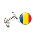 Classic silver-toned cufflinks featuring the Romanian flag design under domed glass - Silver / Romania (XSWX7343-17)