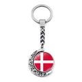 Rotating moon keychain with Denmark flag pendant and polished silver metal frame - Denmark Viking Ship