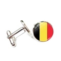 Polished silver men's cufflinks with Belgium national flag emblem under glass dome - Silver / Belgium (XSWX7343-18)