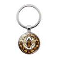 Portachiavi rotondo con gemma di vetro e motivo ape con anello in argento per borse e regali - Ape (XSWX7492) / Argento
