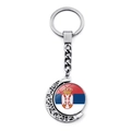 Rotating crescent moon keychain with Serbian national flag emblem in silver metal finish - Serbia