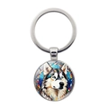 Portachiavi artistico in vetro cabochon Husky con anello in metallo lucido argento - Argento