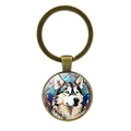 Portachiavi cane Husky in vetro con finitura in bronzo per chiavi auto e borse - Bronzo Antico