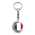 Rotating crescent moon keychain with double-sided France flag pendant in silver finish - France Style