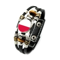 Multilayer leather bracelet with Poland flag glass charm and punk style beads - Poland (XSWX7337-16)