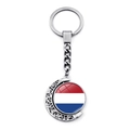 Rotating moon keychain with Netherlands national flag pendant in silver finish - Netherlands Style
