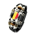 Handmade multilayer leather bracelet featuring Belgium flag glass dome and vintage beads - Belgium (XSWX7337-18)
