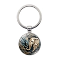 Portachiavi in metallo argentato con ciondolo tondo mandala elefante su sfondo bianco - Argento (XSWX7493)