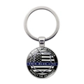 Zilveren Thin Blue Line Politie Sleutelhanger met Glazen Schild Hanger en Badge Detail Design - Politie Challenge Coin-Zilver (XSWX7489-Zilver)