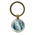 Vintage bronze owl glass cabochon keychain with a snowy owl artistic pendant for keys - Antique Bronze