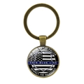Politie Challenge Coin Sleutelhanger met Thin Blue Line vlag en bronzen afwerking - Politie Challenge Coin-Antiek Brons (XSWX7489-Antiek Brons)