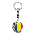Silver crescent moon keychain with double-sided rotating national flag glass pendant - Romania