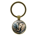 Portachiavi vintage in bronzo con elefante in vetro e motivi ornamentali in stile thailandese - Bronzo Antico (XSWX7493)